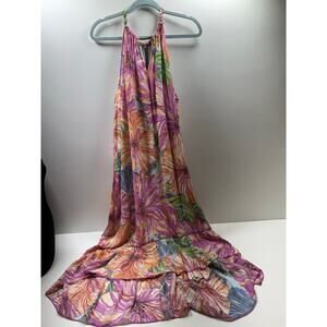 MLLE Gabrielle Women’s Halter Midi Tiered Dress Sz 2X Artsy Multi Color Resort